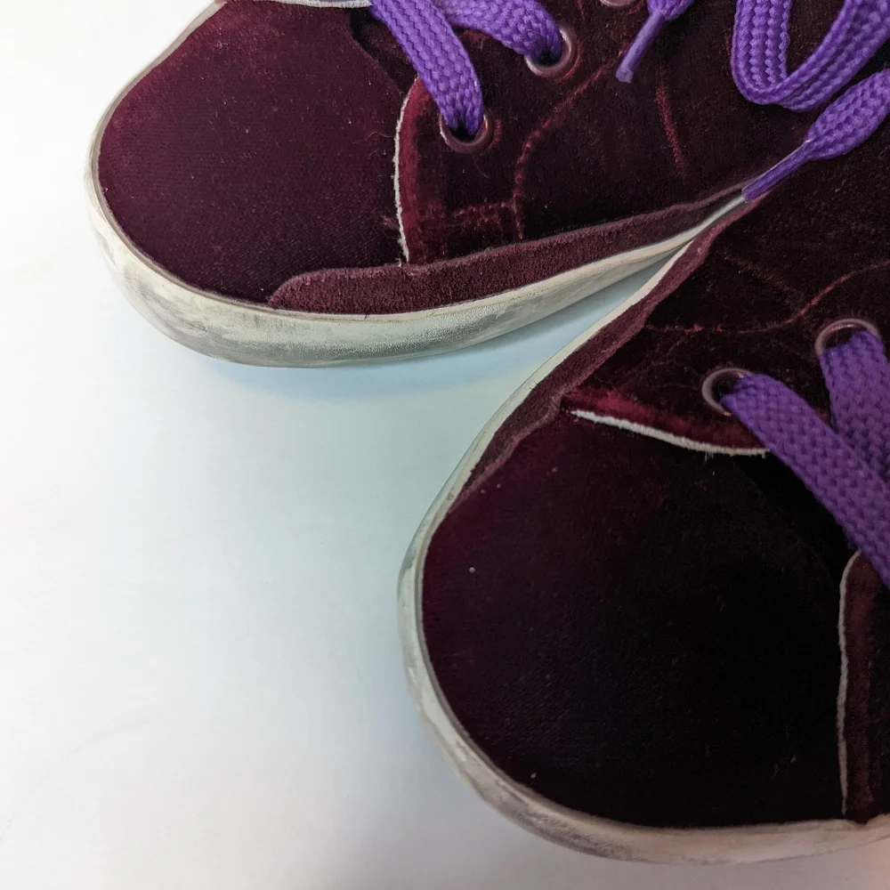 AUTHENTIC Golden Goose Superstar Sneaker in Bordeaux Velvet & White Star - Picture 3 of 15